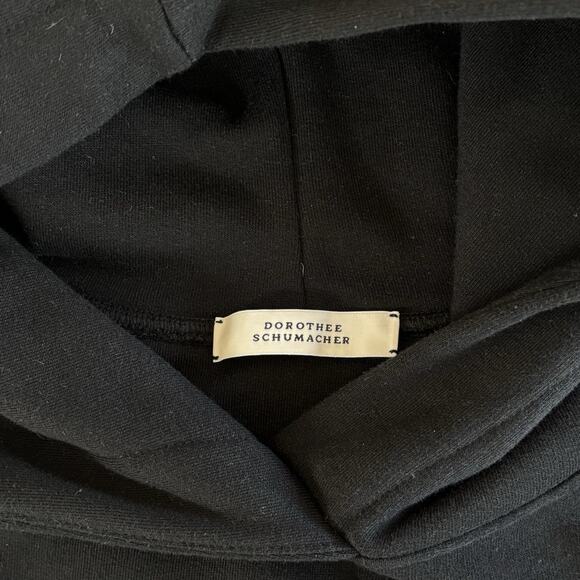 Dorothee Schumacher Black Hooded Sweatshirt Faux Leather Balloon Sleeve Size 2 - Picture 8 of 8